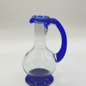 Small Clear Hand Blown Glass w Cobalt Blue Trim